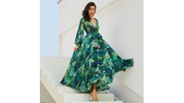 Tropical Beach Dress Boho Casual Long Sleeve Green Women Maxi Standard Floral Skirt Casual Customized Size Garment DYED Straight1