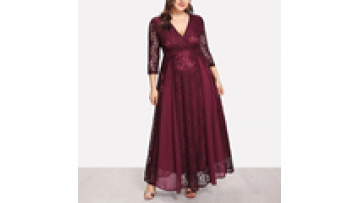 Hot Selling Deep V Neck Fit And Flare Plus Size Lace Wrap Dress Evening Dress For Women1