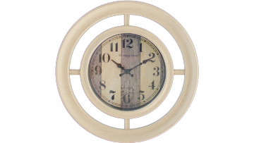 Sunwashed Vintage: Distressed Plank Dial Clock with Concentric Circles & Silent Quartz