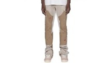 High Quality Streetwear Double Knee Cargo Pants Custom Brown Paint Platters Bootcut Leg Stacked Flare Men Cargo Carpenter Pants1