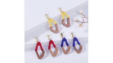 Fashion Stud Wood And Resin Mixed Design Girl Colorful Irregular Hoop Earring Blanks For Girls1