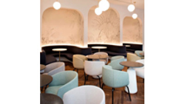 Best price commercial furniture coffee shop I shape wood and leather sectional sofa for  restaurant1
