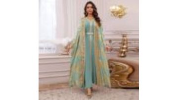 Muslim Women Abaya Two-piece Dress Arab Dubai Printed Robe Fashion Hot Stamping Long Robe Middle Eastern Robe Jalabiya NewStyle1