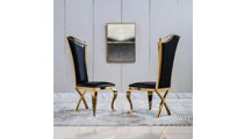 Modern Luxury Metal Black and Gold Velvet Dining Chair Set of 4 - Chesterfield High Back1