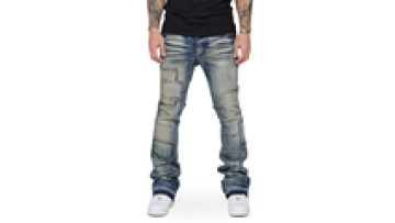 Retro Faded Washed Cargo Style Skinny Stacked Jeans With Raw Edge Bottom Style Factory   Custom Wholesale Man's Jeans1