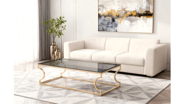 TL-AS16G Elegant Gold-Electroplated Glass Coffee Table for Modern Living Rooms
