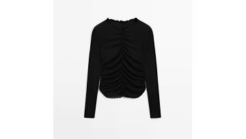 Women's pleated long sleeved T-shirt