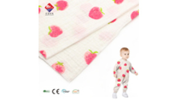 High Quality Cute Strawberry Style 100% Cotton Double Crepe Woven Printed Cotton Fabric for Baby Clothing1