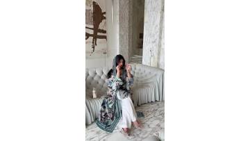 Printed Open Abaya With Headscarf (1)