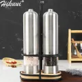 Electric Salt Pepper Mill Stainless Steel One-handed operation Spice Mill with Led Light and Stand Home Kitchen Seasoning Tool