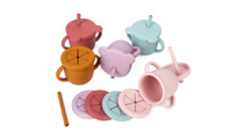 Wholesale Toddler Drink Training Cup Sublimation Kids Drinking Baby Silicone Sippy Snack Cup With 3 Lids1
