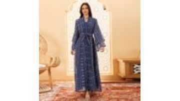 AB445 Elegant Two-piece Middle East Muslim Toga Gauze Embroidery Dubai Saudi Dress1