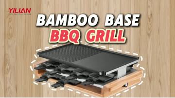 Bamboo base BBQ grill with cast aluminum plate