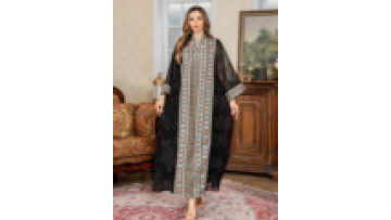 Rhinestone Women's Elegant Long Embroidered Abaya Muslim Dress for Eid Middle Eastern Ramadan Jalabiya Islamic Loose Fit Robe1