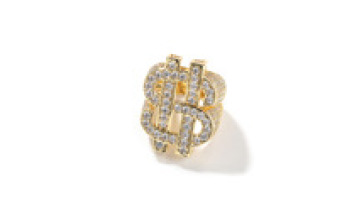White Gold Plated Brass Cubic Zirconia Iced Out Diamond Dollar Sign Ring for Men and Women1
