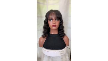 Body Wave Bob Wig  with Bangs  Human Hair Pre-Pluc