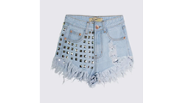 Customized Hot Summer High Waist Baggy Rhinestone Denim Shorts for Women1