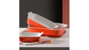 Custom Logo Color Glazed Ceramic Bakeware Set, 3pcs Rectangular Baking Dishes for Kitchen1