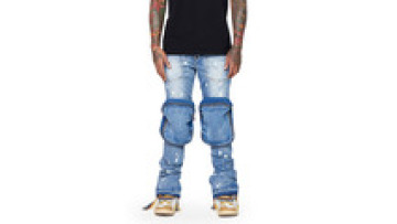 Manufacturer Wholesale Light Blue Washed Denim Pants Men Custom Big Pockets Stacked Flare Jeans1