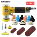 HIFESON 63PCS 2/3" Mini Orbital Air Sander Pneumatic Grinder Air Tool Buffer Dual Action Orbital Polisher Sandpaper Set