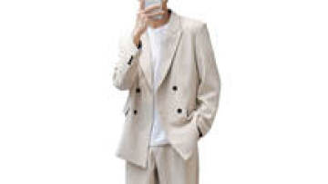 Drop Shipping Big Size Regular Fit Apricot TR Fabric Double Breasted New Design Office Coat Pant Man Western Suit1