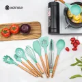 WORTHBUY Silicone Cooking Utensils Set Non-Stick Kitchenware Spatula Shovel With Wooden Handle Heat Resistant Cooking Tools Set