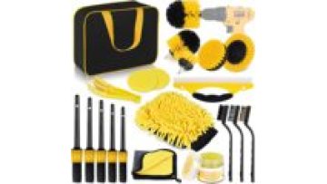 20PCS Professional and customized car care wash interior cleaning kit detailing drill brush set yellow auto wash set1