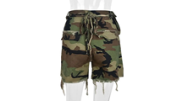 Custom High Quality Twill Cotton Camo Cargo Raw Hem Slim Fit Shorts for Men1