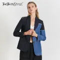 TWOTWINSTYLE Striped Patchwork Denim Female Blazer Notched Collar Long Sleeve Blazers For Women 2020 Summer Fashion Clothing