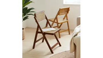Retro Rattan Foldable Dining Chair/Breathable Wicker Folding Leisure Chai1