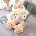 2019 New Autumn Winter Women Slippers cute cartoon puppy teddy wool cotton Home Soft anti-slip Fur Indoor Floor women Men Shoes