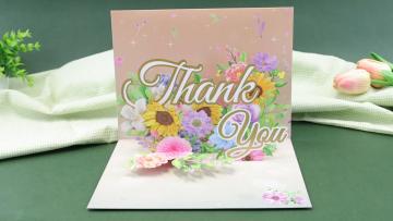 Pink Flower Bouquet 3D Pop-Up Thank You Greeting Card