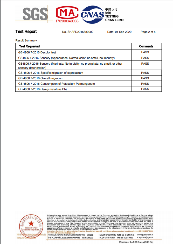 GB4806.7-2016(Plastic materials and products for food contact)For NMO Filter Bag