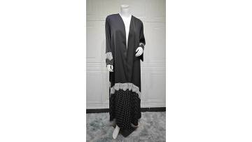 Black Gradient Polka Dot Lace Open Abaya Set (1)