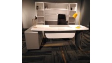 High End Rectangle White Baking Paint Table Top Grey Leg Stainless Steel Office Table with Return Ergonomic Design boss Desk1