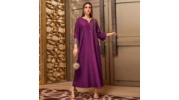 Purple Pure Handwork Rhinestone Linen Solid Evening Party Women Muslim Dress Tassel Jalabiyat Moroccan Caftan V-Neck Abaya1