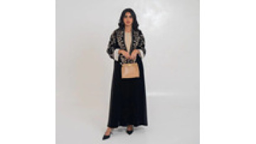 2026 Dubai Luxury Modest Long Dress Black Velvet Muslim Abaya for Cream Floral Embroidery Breathable Polyester One for Eid1