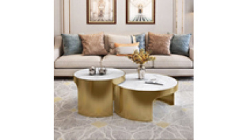 Luxury design coffee table sets living room finish tea table furniture vintage sintered stone round gold coffee table1