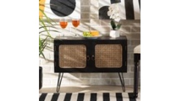 Factory wholesale door side  natural  storage modern designs solid wood rattan  living room  kitchen cabinet1