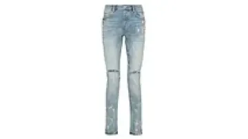 OEM Custom High quality Paint splatter Print Blue Denim Ripped Skinny Jeans For Men1