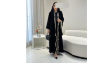 Black Open Abaya Luxury Islamic Clothing Dubai Style Cardigan Muslimah Long Robe Middle East Women Fashion1