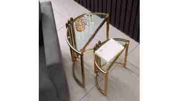 TL-22AS103 Gold-Tier Nesting Tables | Tempered Glass & Electroplated Steel