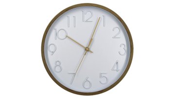 Gentle Modernity Clock: Plump White Digits + Honey-Glaze Hands in Light Grain Frame