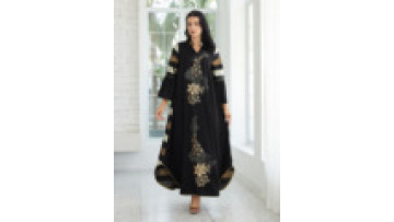 Vintage Dubai Women's Muslim Ramadan Jalabiya Middle East Sequined Abaya Dress Islamic Robe with Asymmetrical Hem Flared Sleeves1