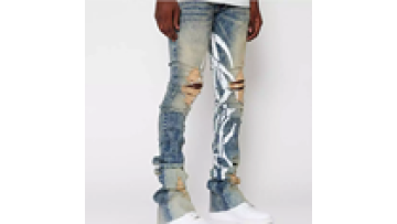 Mens Ripped Patch Hole Stacked Slim Fit Jean Jeans Paint for Men Custom Washed Pants1