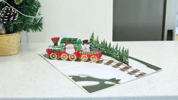 3D Pop-Up Christmas Card with Santa on Train