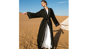Black Retro Beaded Open Abaya Dress Factory Wholesale Classical Beads Front Open Abaya Dress1