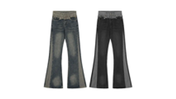 Latest Design High Waist Acid Wash Patchwork Stack Denim Jeans Pants for Women1
