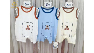 Cute little bear print sleeveless baby jumpsuit