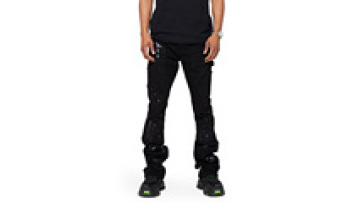 Wholesale Custom Logo Stacked Graphic Graffiti Denim Pant Jeans Distressed Tattered Flare Jeans1